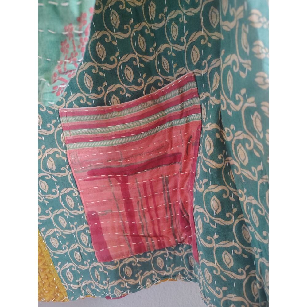 ButterCatCo Kantha Quilted Patchwork Open Front Jacket Boho Pockets Artisan - Picture 4 of 6